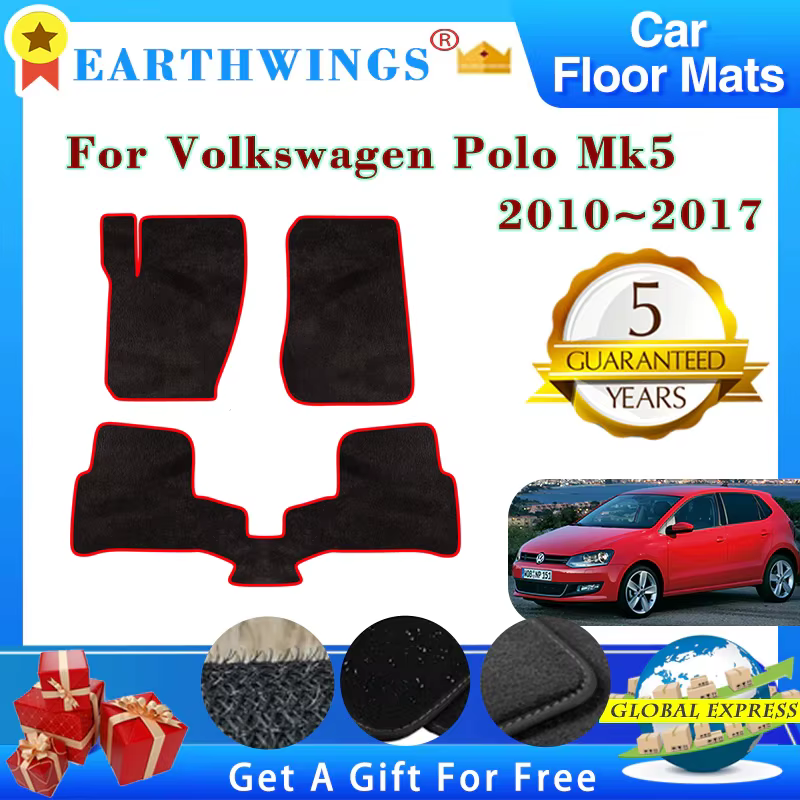 Tapis de sol de voiture pour Volkswagen Polo Mk5 6R 61 6C 2010 ~ 2017 2011 Auto tapis tapis panneau Premium personnalisé repose-pieds accessoires