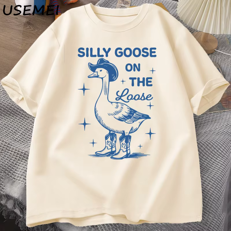 Silly Goose sur les t-shirts amples pour hommes femmes drôle Cowgirl Western T-shirt 90s mode col rond graphique