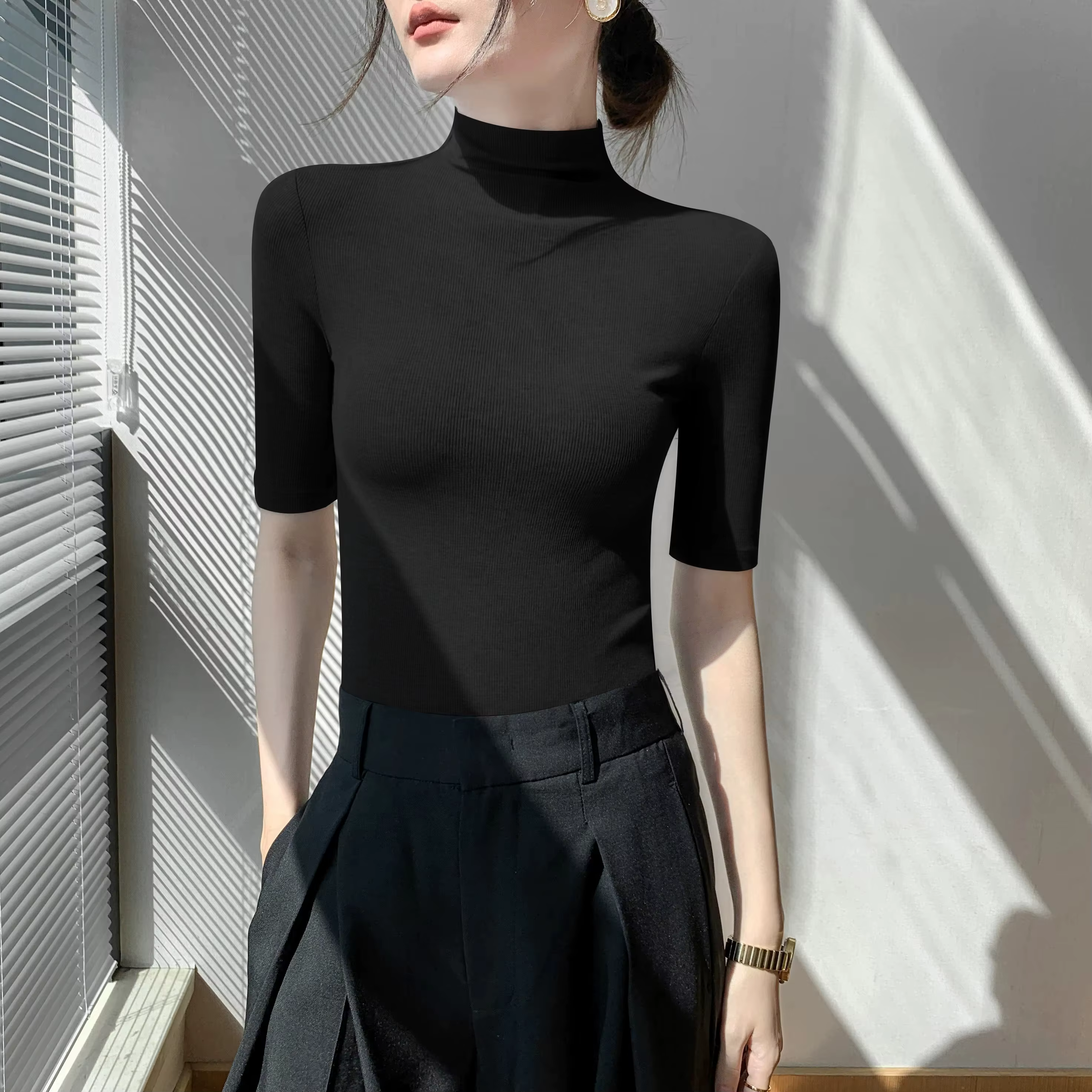 Pull Astronomique à Col Roulé et Manches Courtes pour Femme
