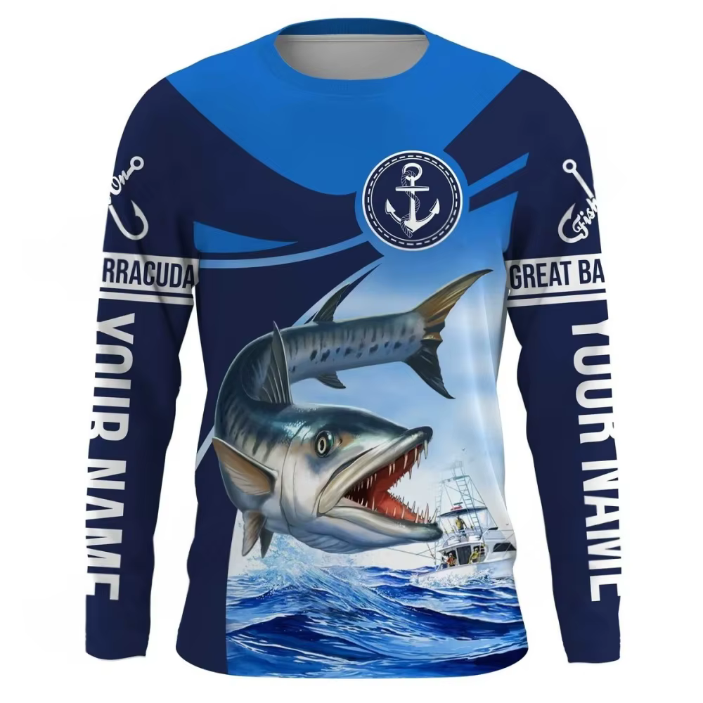 T-shirt de pêche à manches longues pour homme, T-shirt de camping et d'extérieur pour homme, T-shirt d'été à col rond avec motif de pêche pour homme, Vêtements
