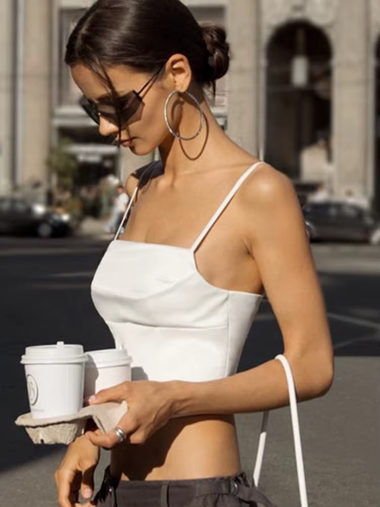 Haut Moulant à Bretelles Spaghetti pour Femme, Vêtement Sexy, Dos aux, Crop, Élégant, à Lacets, Streetwear, pour ix, Été, Y-2024