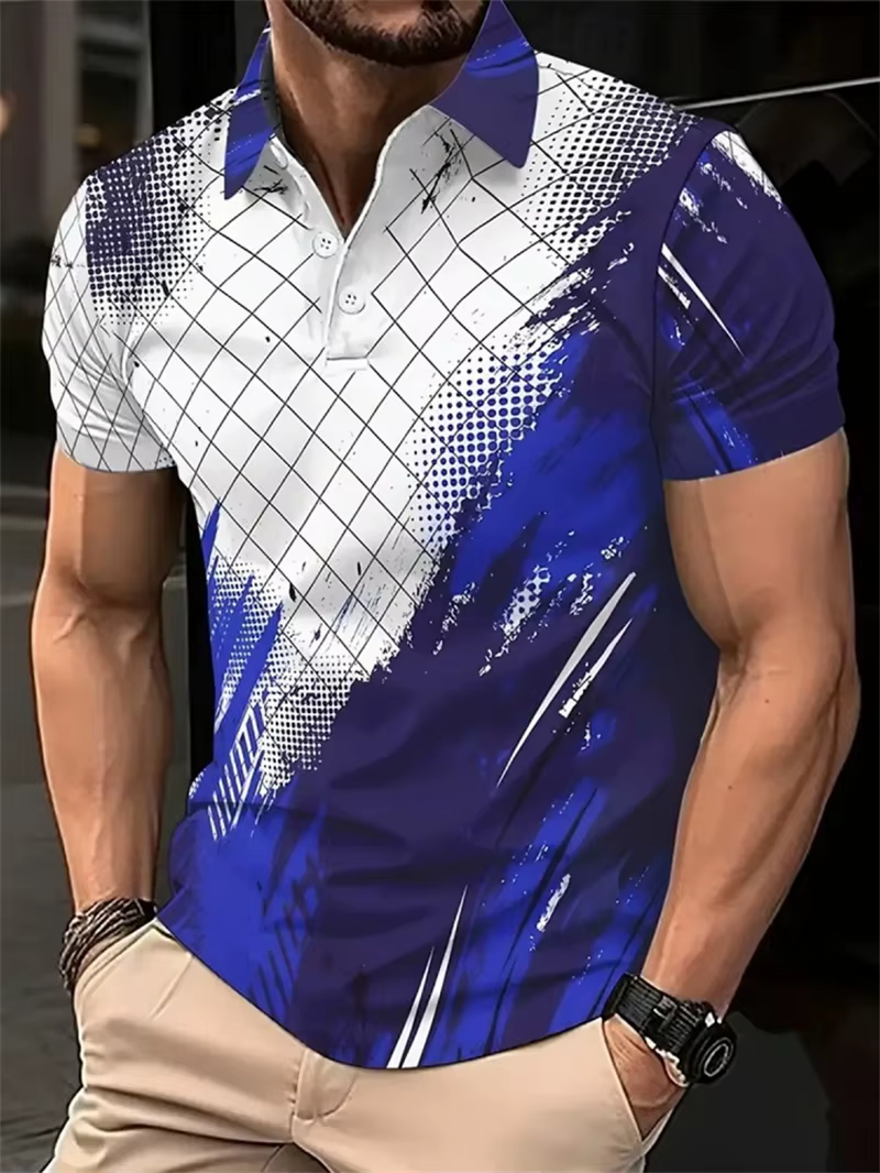 Mode ligne irrégulière motif polos pour hommes Simple tendance été 3D imprimé à manches courtes Polo décontracté surdimensionné t-shirts