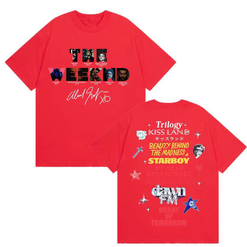 T-shirt graphique The Weeknd avec la discographie complète de l'artiste