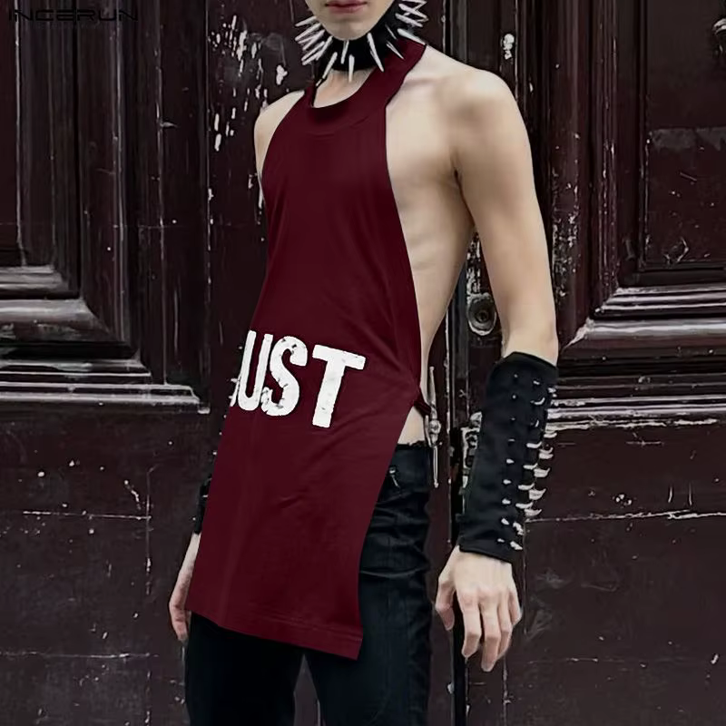 INCERUN – débardeurs imprimés pour hommes, sans manches, dos creux, gilets d'été sexy, streetwear, hauts à la mode pour hommes, à lacets