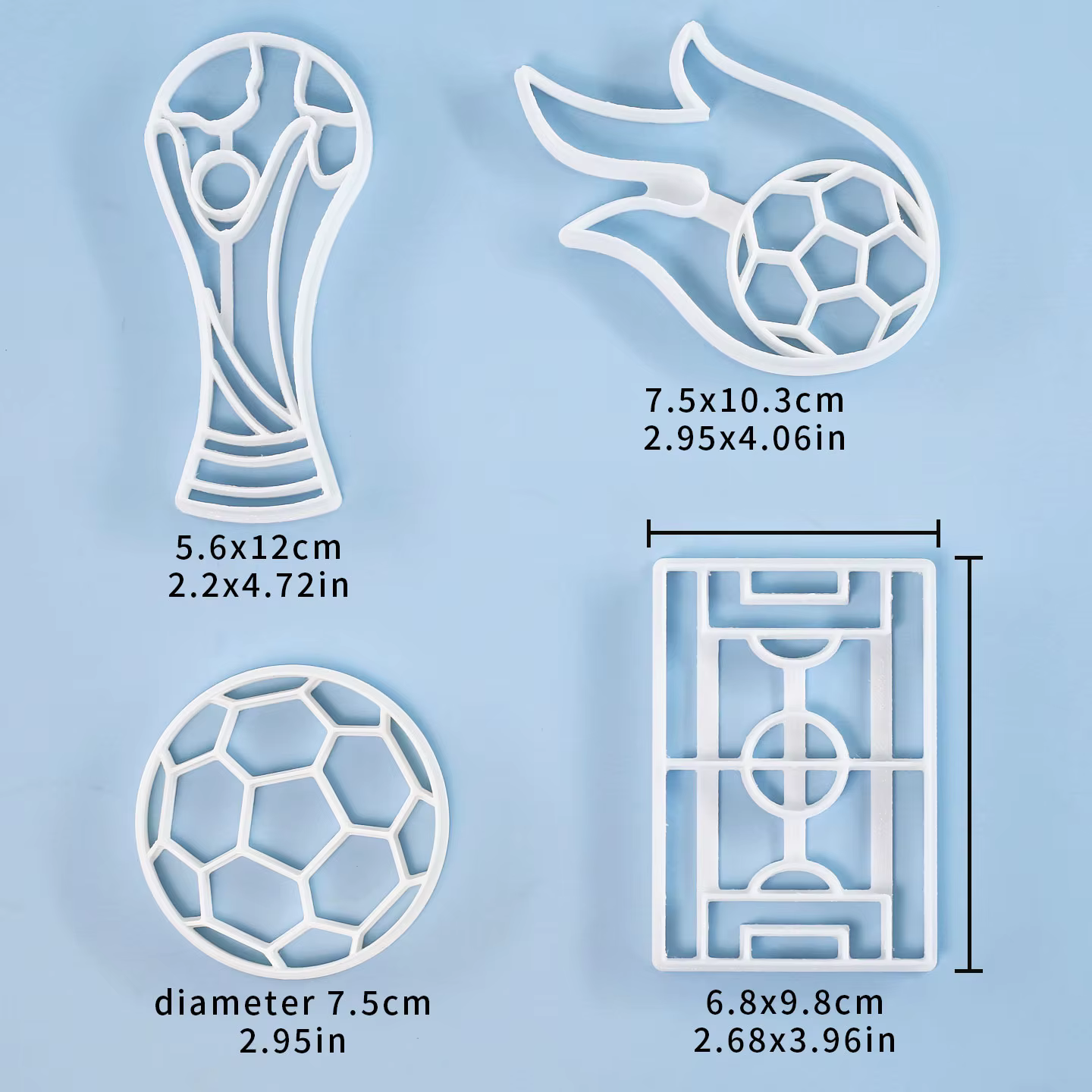 4 emporte-pièces en forme de ballon de football, moules à biscuits sur le thème du terrain de football et du trophée pour décorations de gâteaux d'anniversaire et de baby shower
