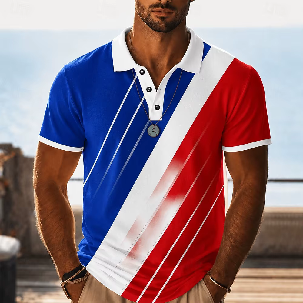 Polo pour homme à imprimé color block rouge
