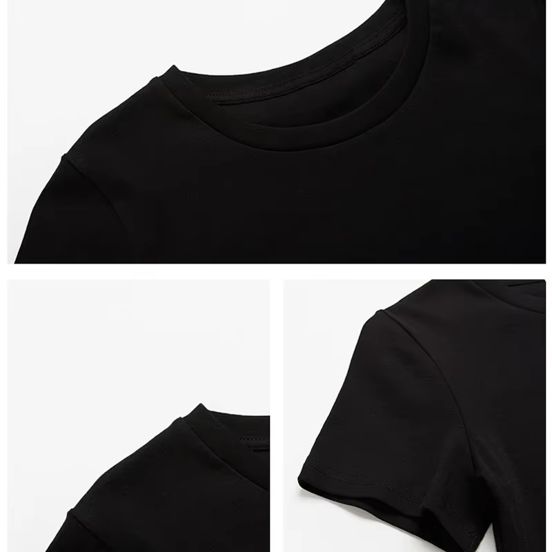 Bricolage votre propre Design motif imprimé personnaliser été à manches courtes col rond couleur unie recadrée nombril femmes hauts courts mode T-Shirt