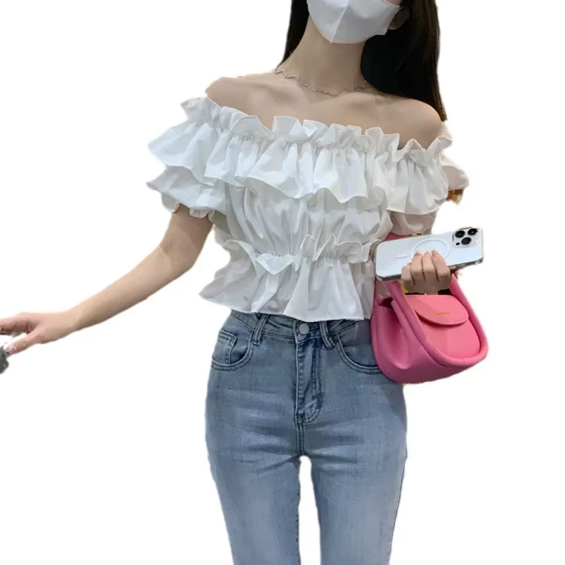 T-shirt à manches courtes à volants pour femme