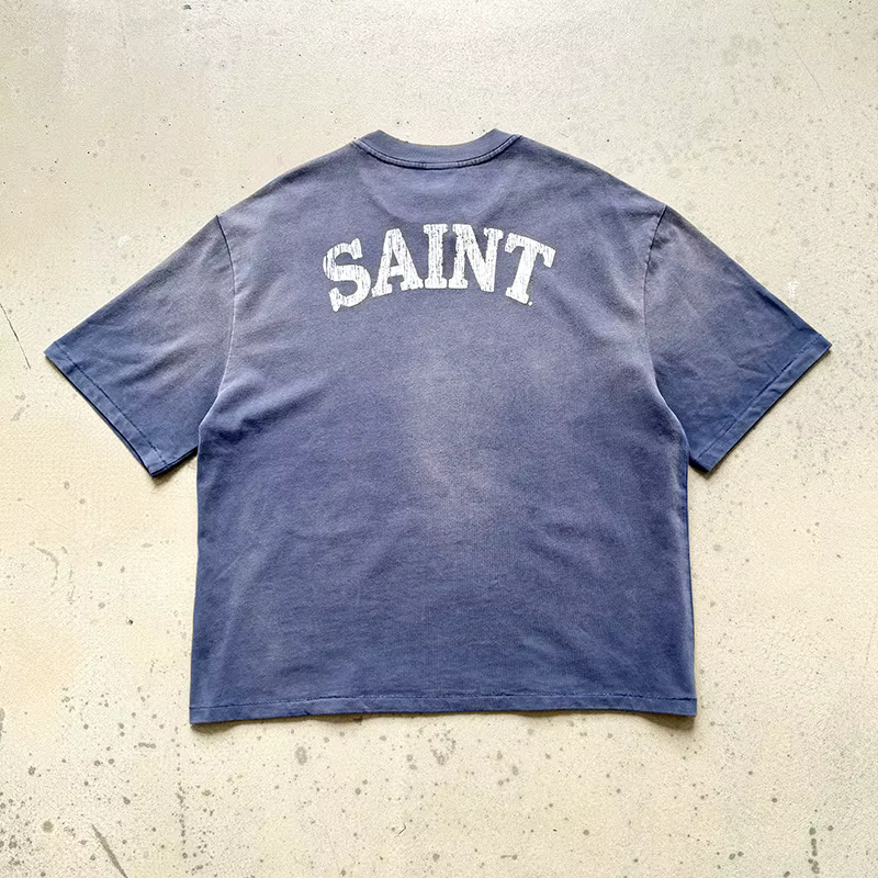T-shirt décontracté unisexe Saint La Lumière avec logo imprimé lettres craquelées