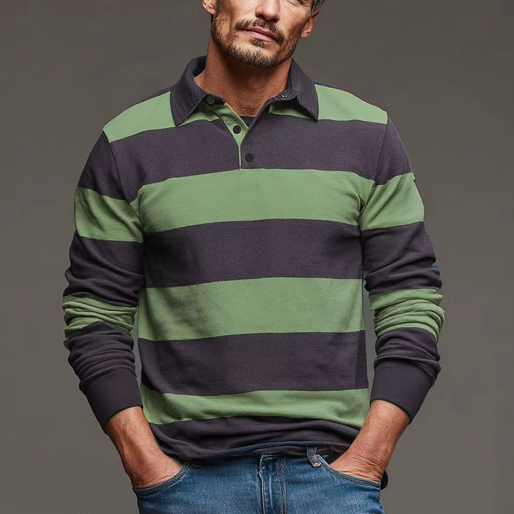 Chemises pour hommes à manches longues rayées style rugby
