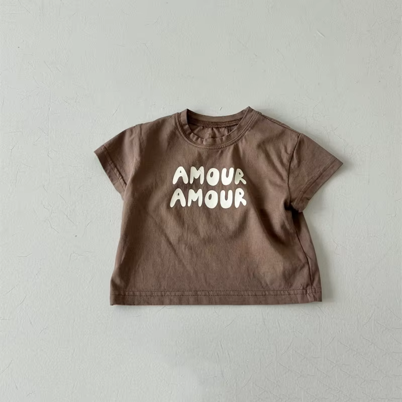 Bébé à manches courtes t-shirt garçon filles mignon Simple lettre impression