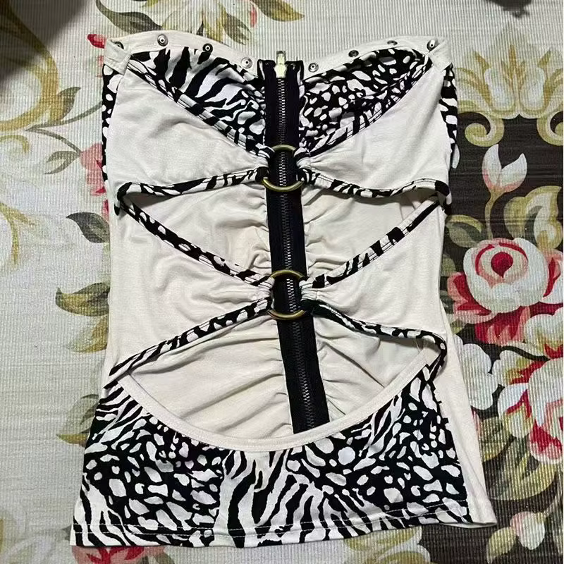 Rétro Hottie Slim bretelles gilets sous-culture américaine léopard couture débardeurs Punk Harajuku fermeture éclair conception femmes Sexy gilet