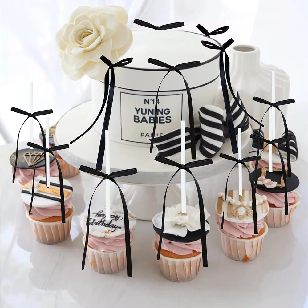 10/20/50 PIÈCES Arc Cupcake Toppers Décorations Rose Noir Arc Desserts Gâteau Topper Fille Anniversaire De Mariage Arc