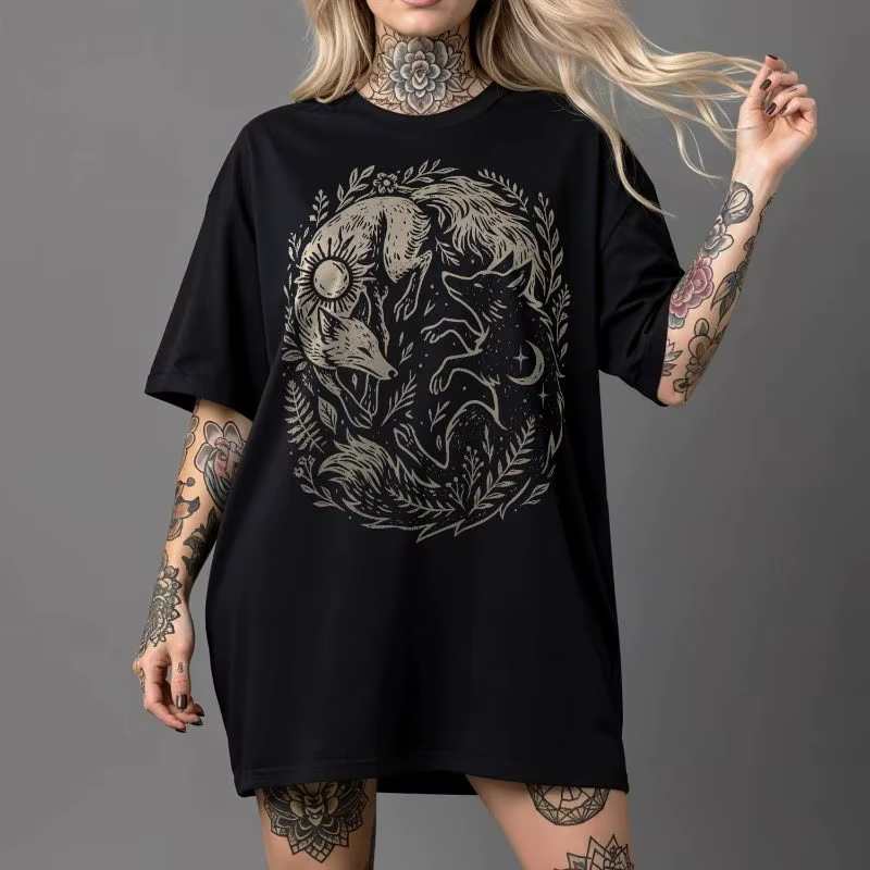 T-shirt en coton à motif animalier mystérieux Forêt Magique