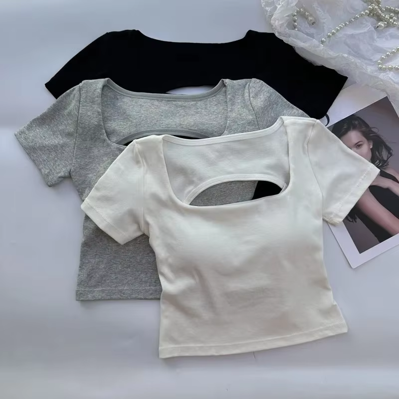 Crop top dos nu à col carré pour femme