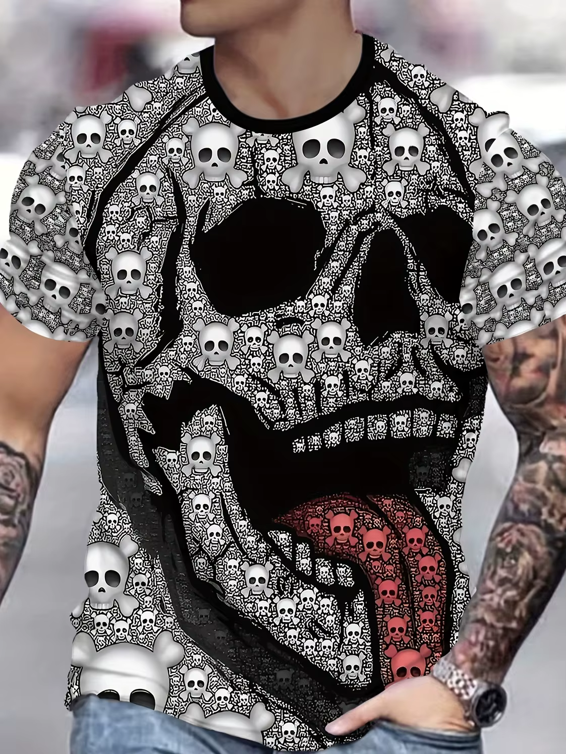T-shirt pour homme à imprimé crâne 3D