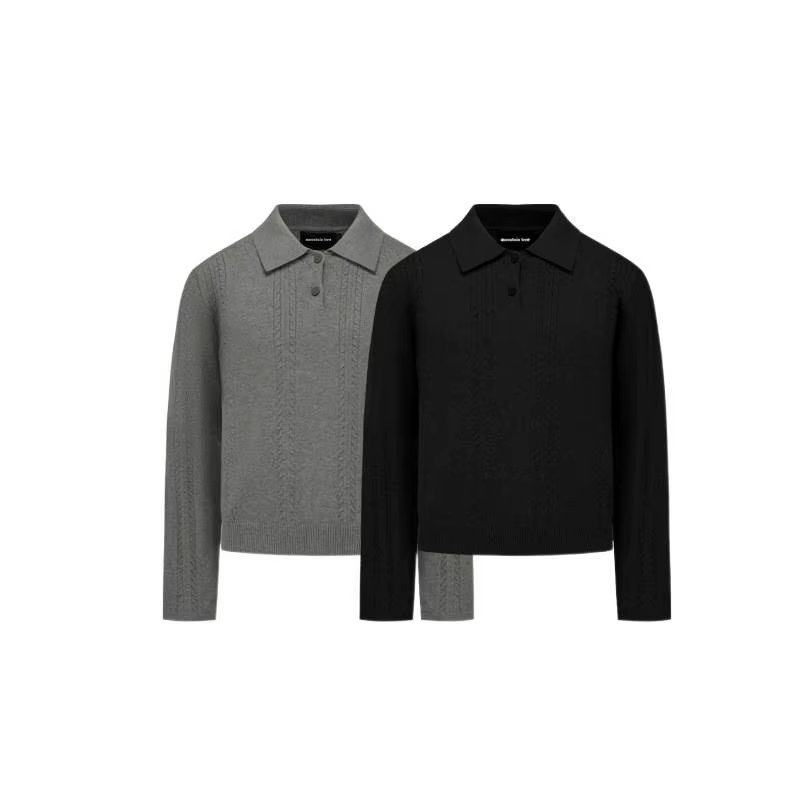 Polo en tricot jacquard pour homme, style rétro, manches longues, col à revers