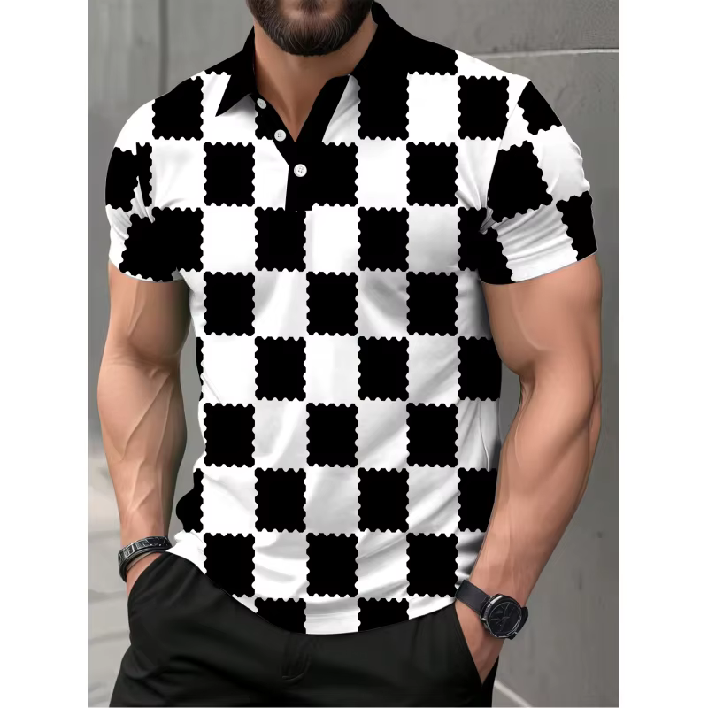 Polo imprimé 3D géométrique coloré pour homme