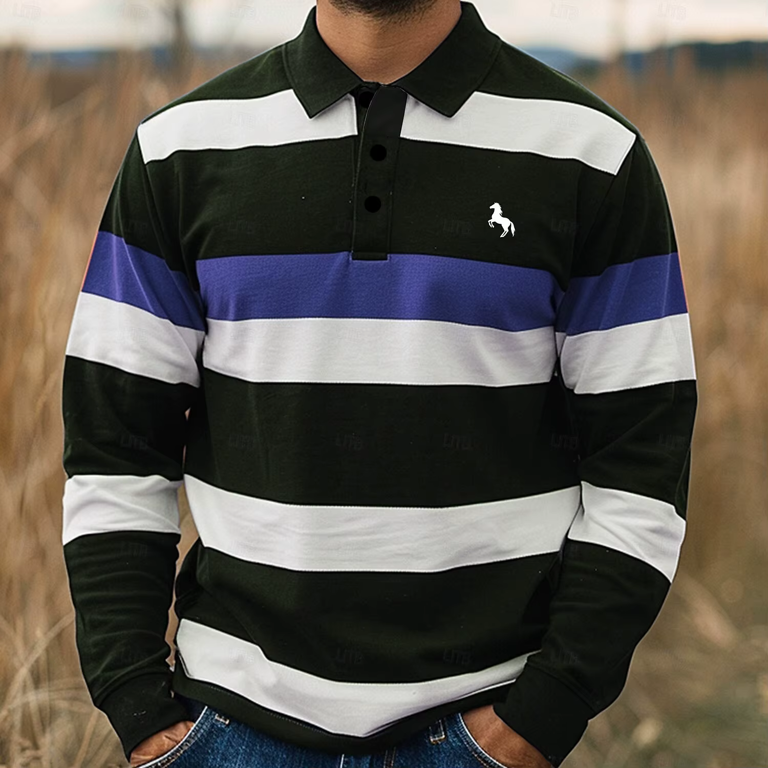 Chemises pour hommes à manches longues rayées style rugby