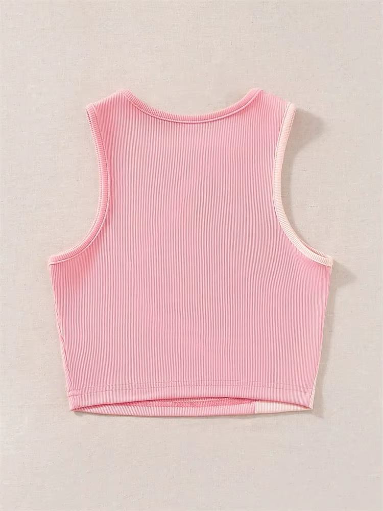 Débardeur rose en tricot côtelé pour femmes