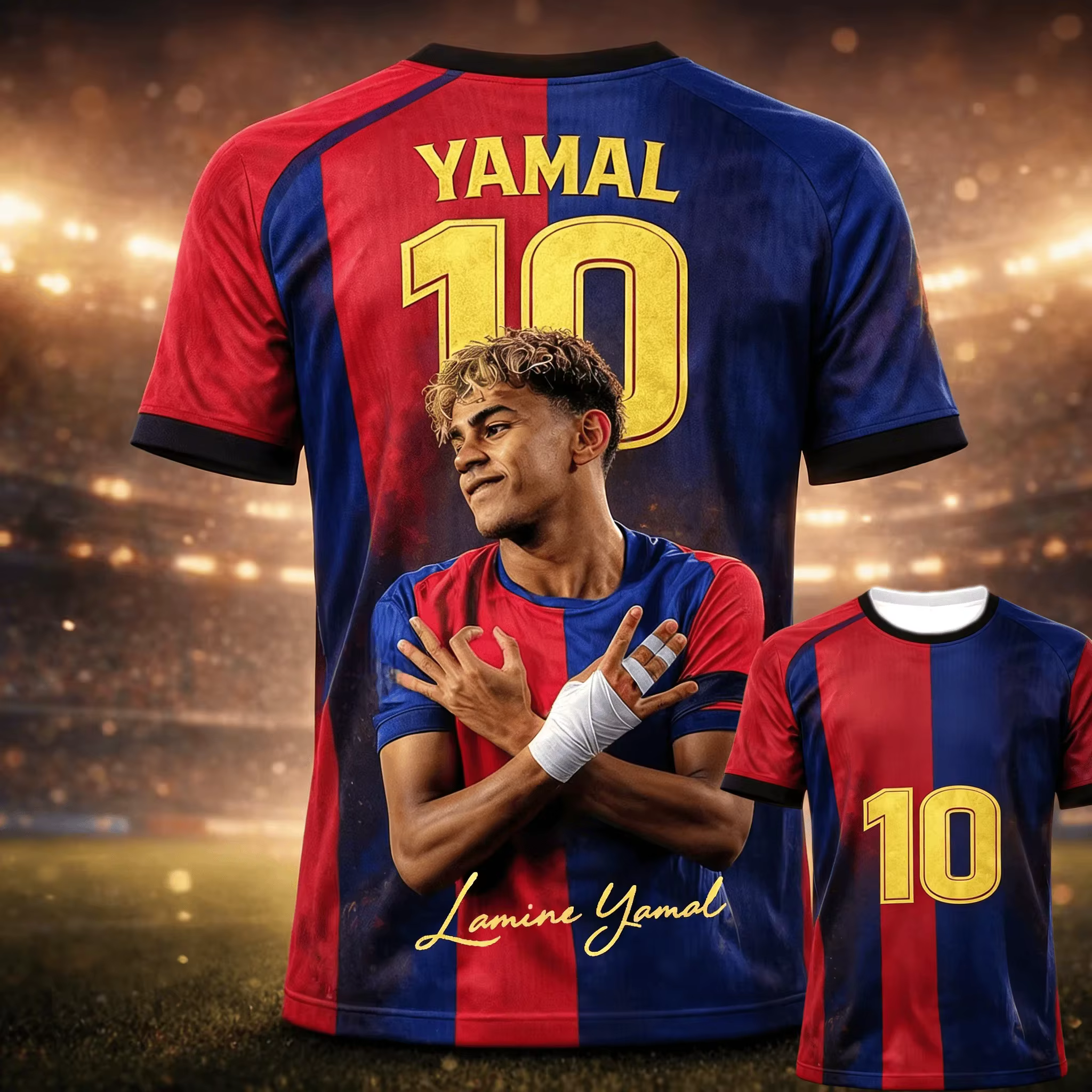Maillot de l'équipe de Barcelone été 2026 # T-shirt de sport à manches courtes pour enfants, adultes et familles, séchage rapide, 10 LAMINE YAMAL