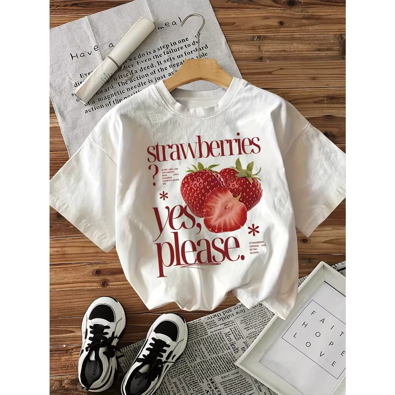 T-shirt imprimé graphique fraise pour femme