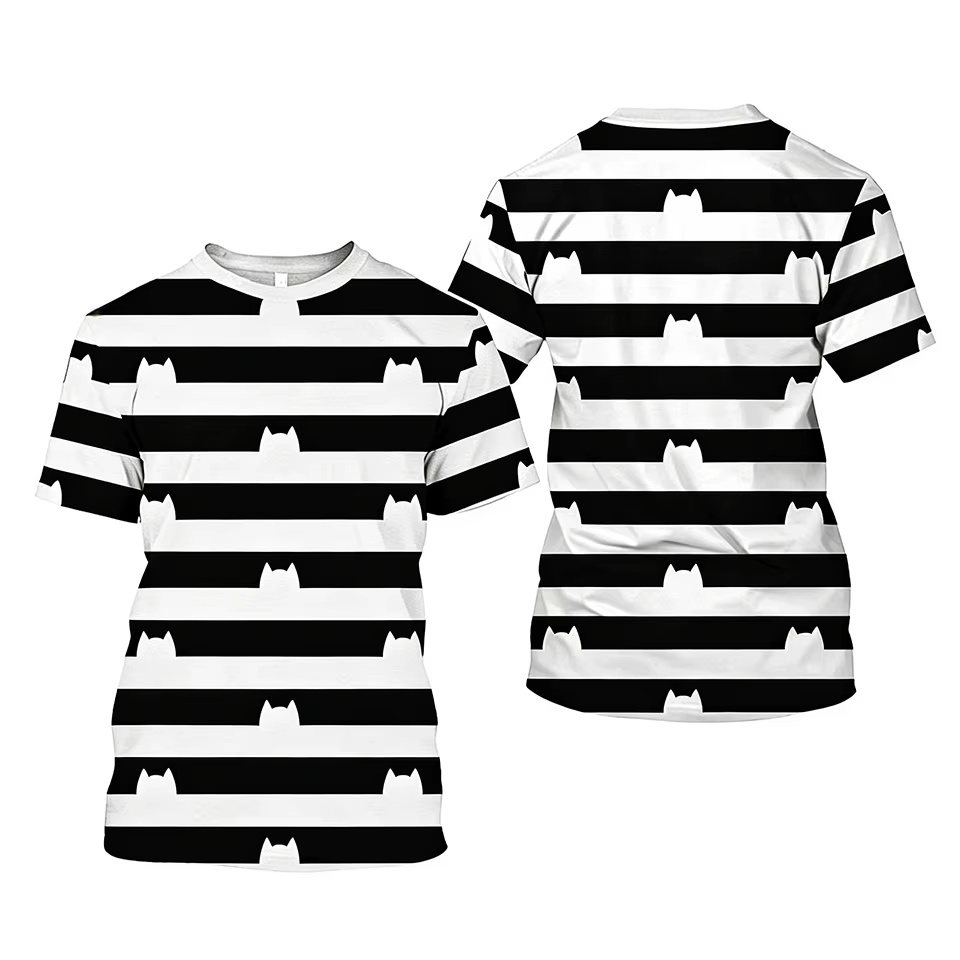 T-shirt rayé pour enfants avec imprimé chat Gabby