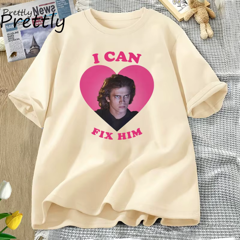 Je peux réparer le t-shirt coeur rose décontracté coton graphique imprimé t-shirt à manches courtes col rond t-shirts unisexe t-shirts d'été Streetwear