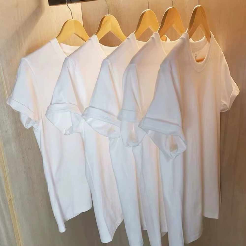 2 pièces 100% coton solide t-shirts hommes et femmes à manches courtes blanc