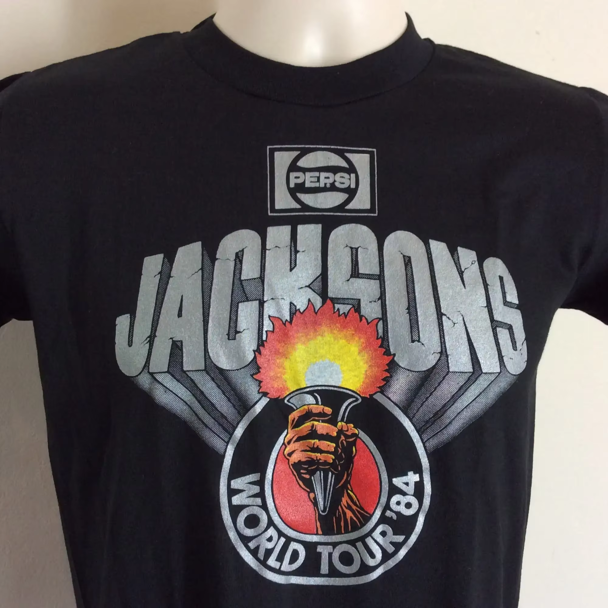 Vtg 1984 Jacksons Concert TShirt Noir XS/S Années 80 Michael Jackson Five R&B Pop Music