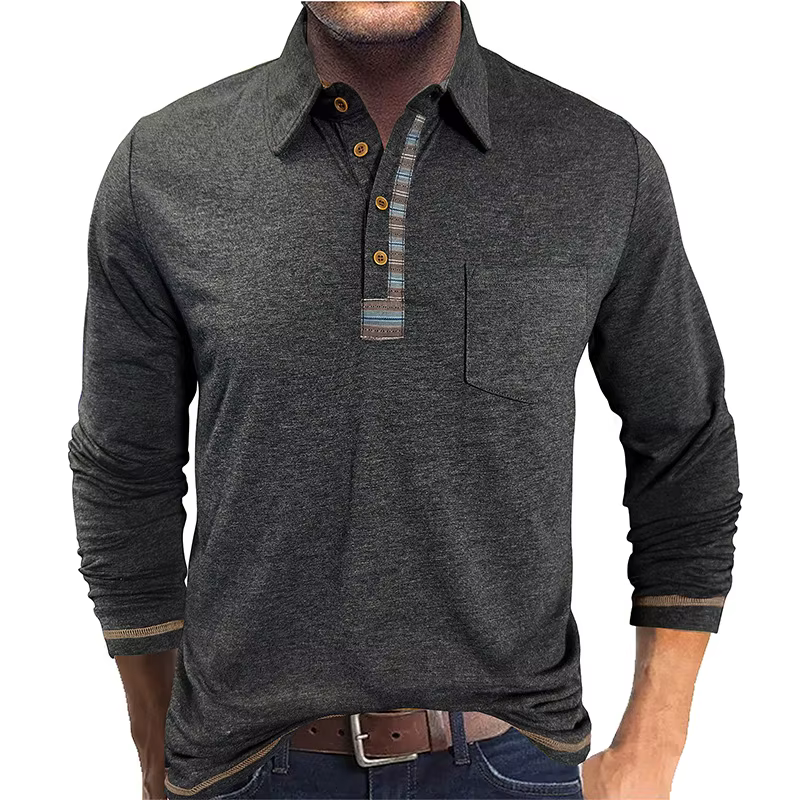 POLO à manches longues en coton coloré pour hommes européens et américains