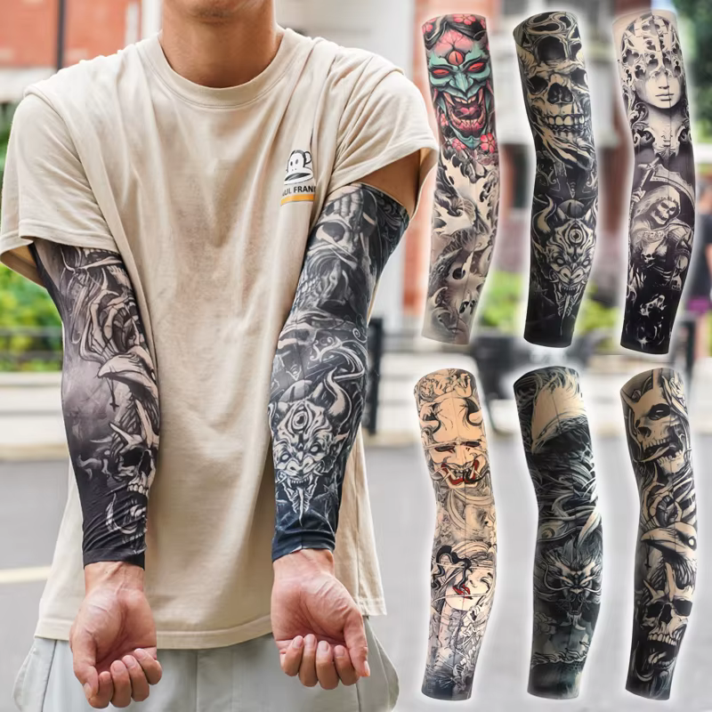 6 manchons de tatouage élastiques pour bras entier, pour hommes et femmes, motif réaliste de crâne Hannya japonais et dragon, pour maquillage corporel