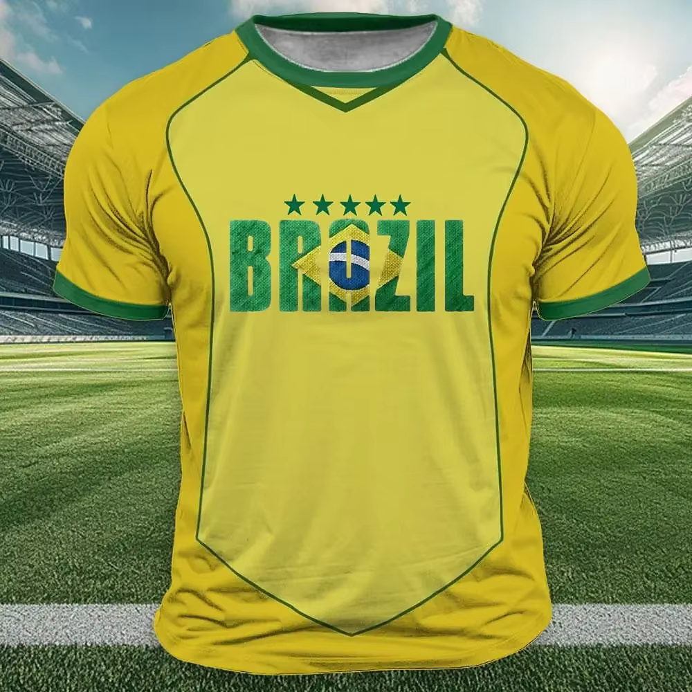 T-shirt imprimé drapeau du Brésil pour hommes