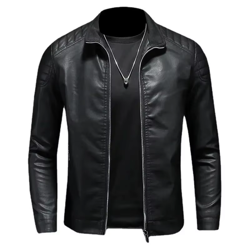 Veste en cuir à revers pour hommes