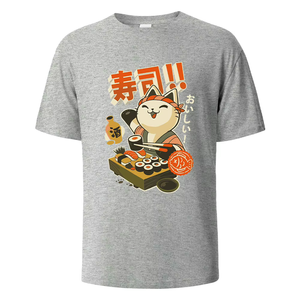 Sushi chat imprimé t-shirts 100% coton