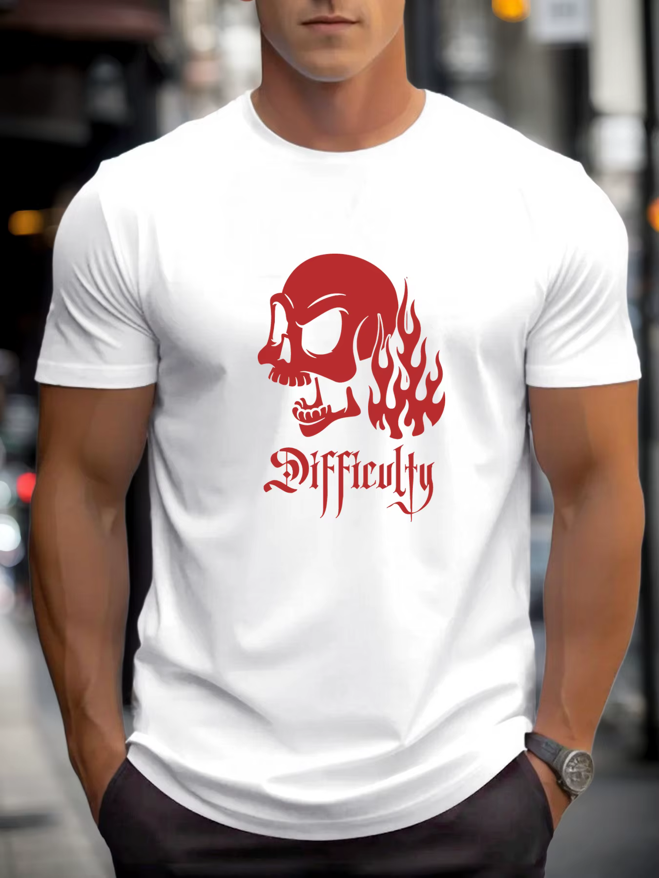 T-shirt pour hommes crâne de flamme 100 % coton impression graphique été