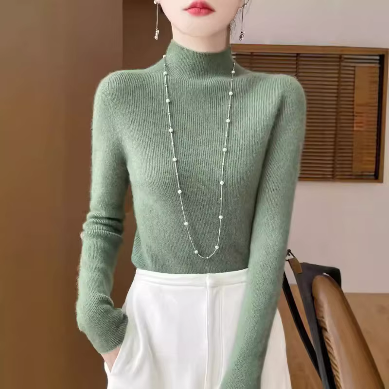 Half-high Striped Sweater for Women One-line Ready-to-wear Seamless Bottoming Shirt