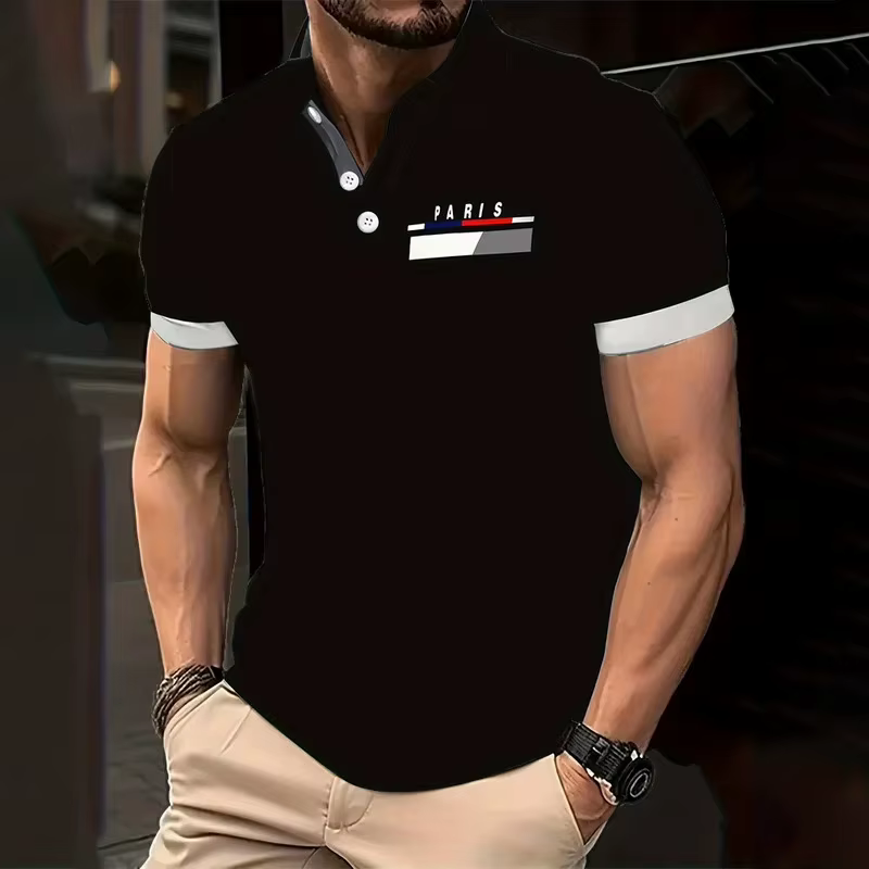 Polo à manches courtes imprimé parisien pour hommes