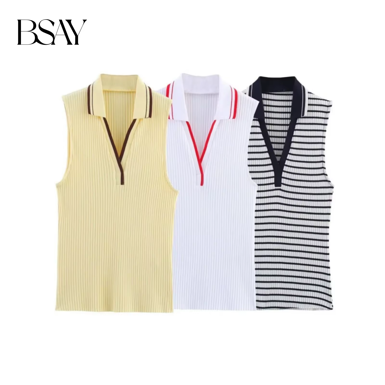 BSAY haut côtelé pour les femmes mode été nouvelle rayure sans manches col en v Blouse vêtements de rue gilet réservoir Chic dames hauts Mujer