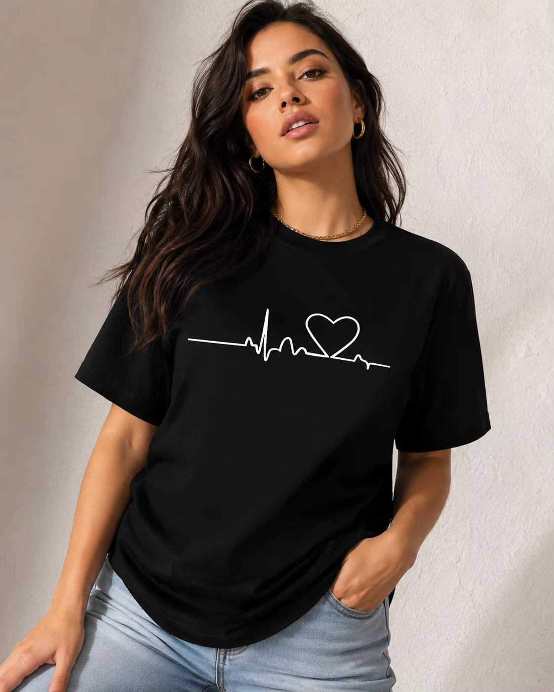 T-shirt à imprimé cœur pour femme : haut décontracté d'été à col rond et manches courtes