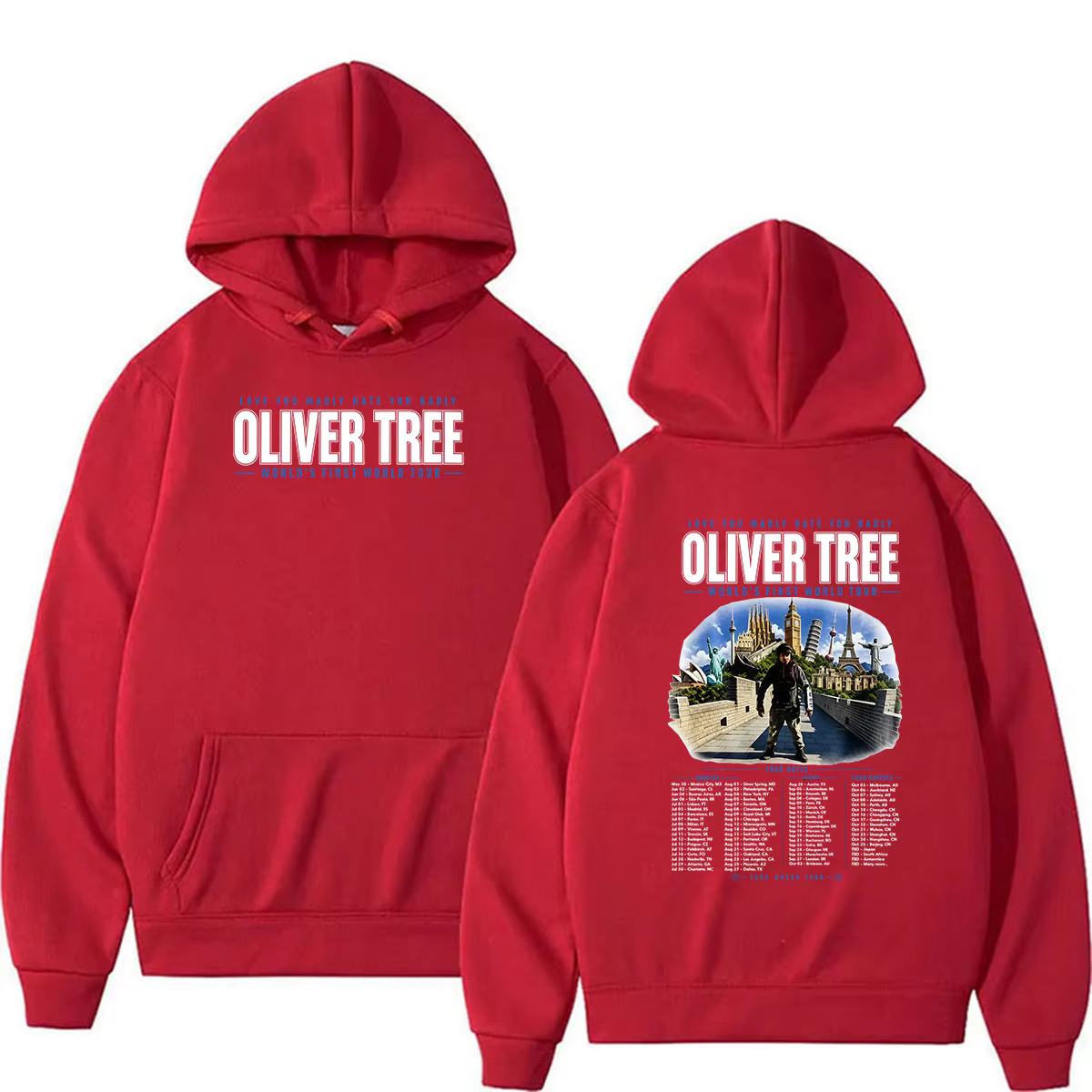 Oliver Tree Love You Madly Hate You Badly World’s First World Tour 2026 Hoodie Sweat-shirt surdimensionné à manches longues pour hommes