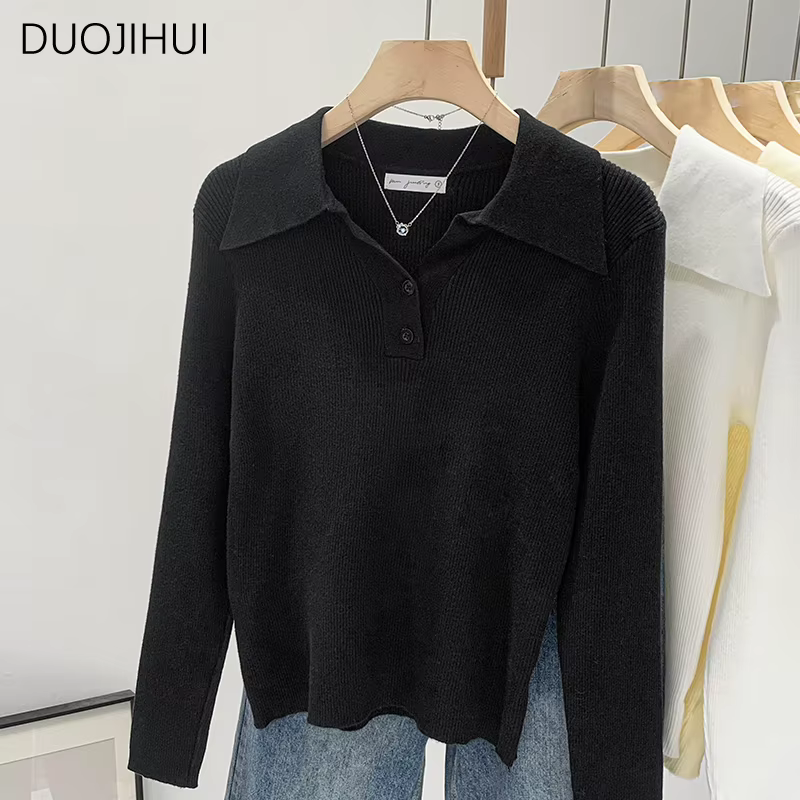Pull à Manches sulfet Col Polo pour Femme
