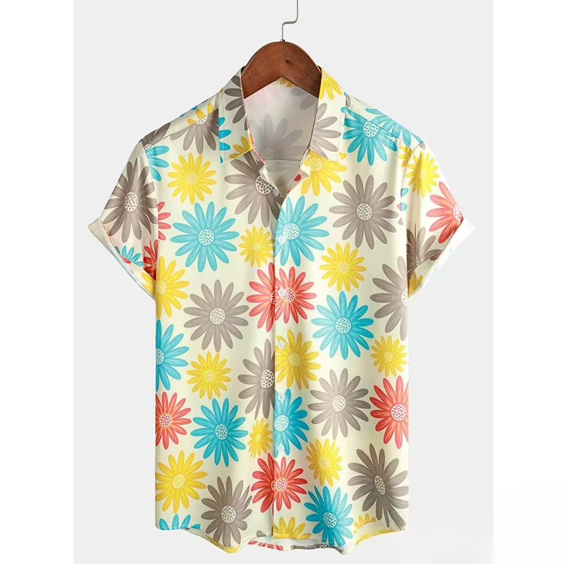 2025 Chemise hawaïenne pour hommes T-shirt floral d'été plage imprimé de fleurs