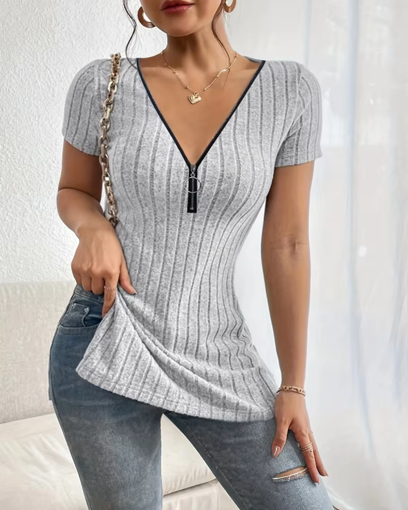 Haut polyvalent et chic à col en V pour femme - Vêtements décontractés extensibles et faciles à entretenir