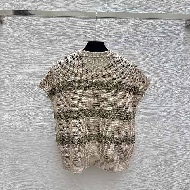 Haut court en tricot ajouré rayé à blocs de couleurs