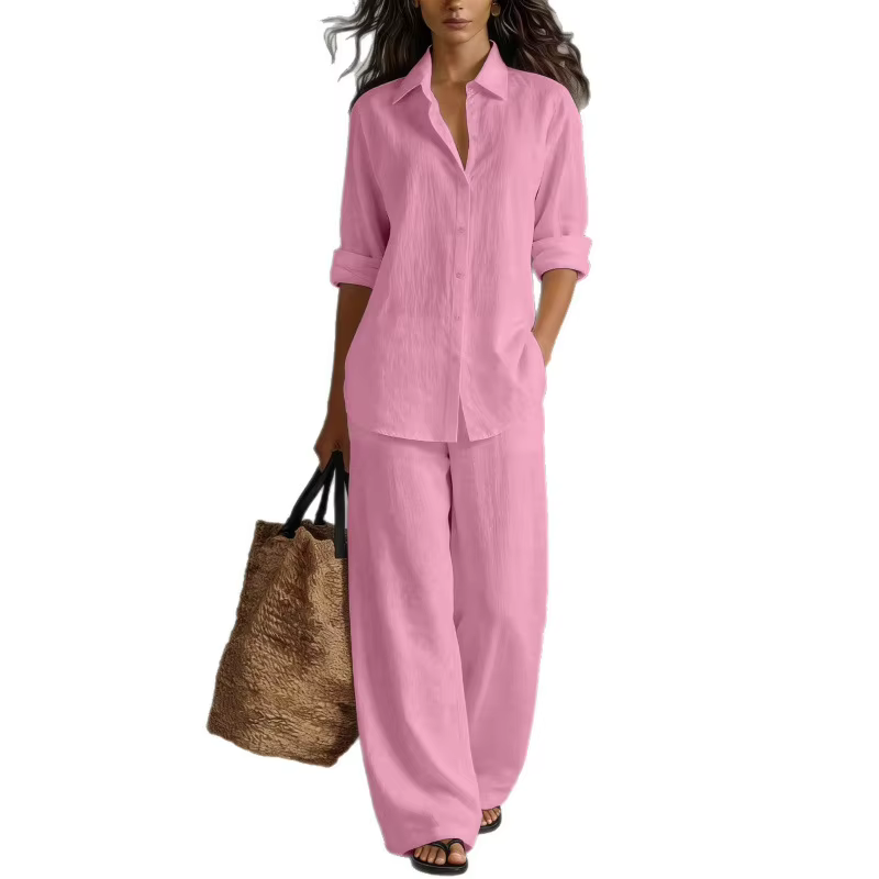Ensemble deux pièces bohème en coton et lin pour les vacances printemps-été, haut et pantalon décontractés