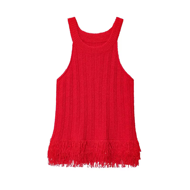 Gland sans manches tricoté gilet haut femmes col rond décontracté automne rouge hauts pullover