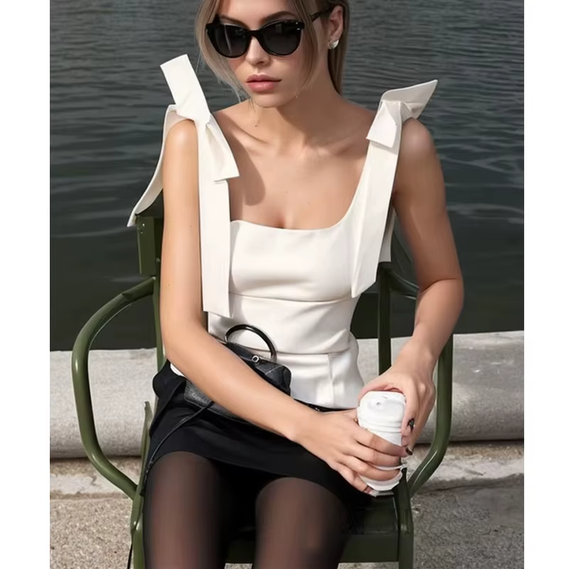 MUJER 2025 Bow haut court femme jaune Sexy