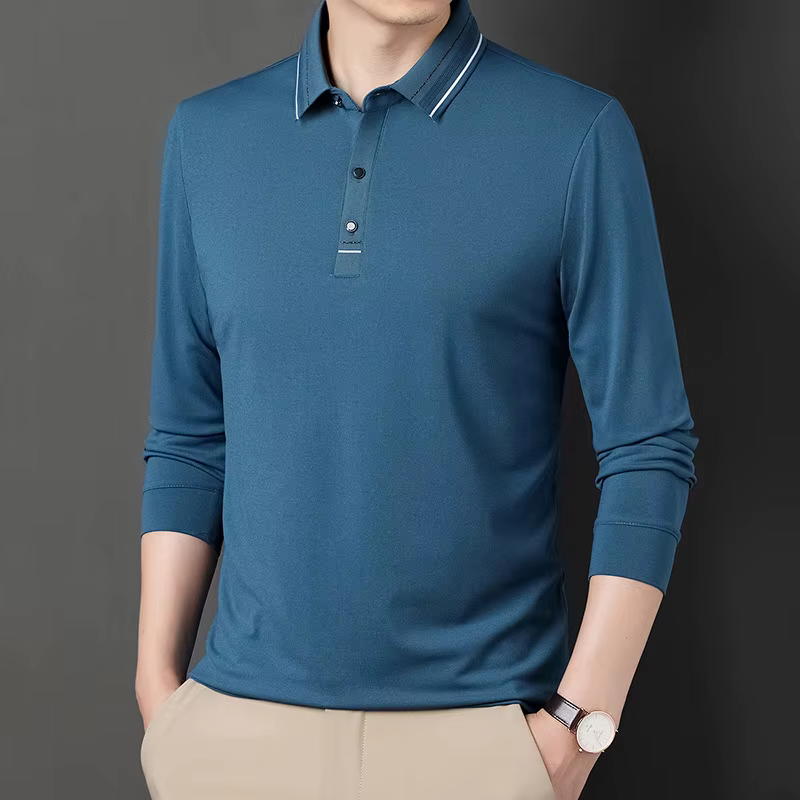 Polo à manches longues pour hommes d'âge moyen, printemps-automne