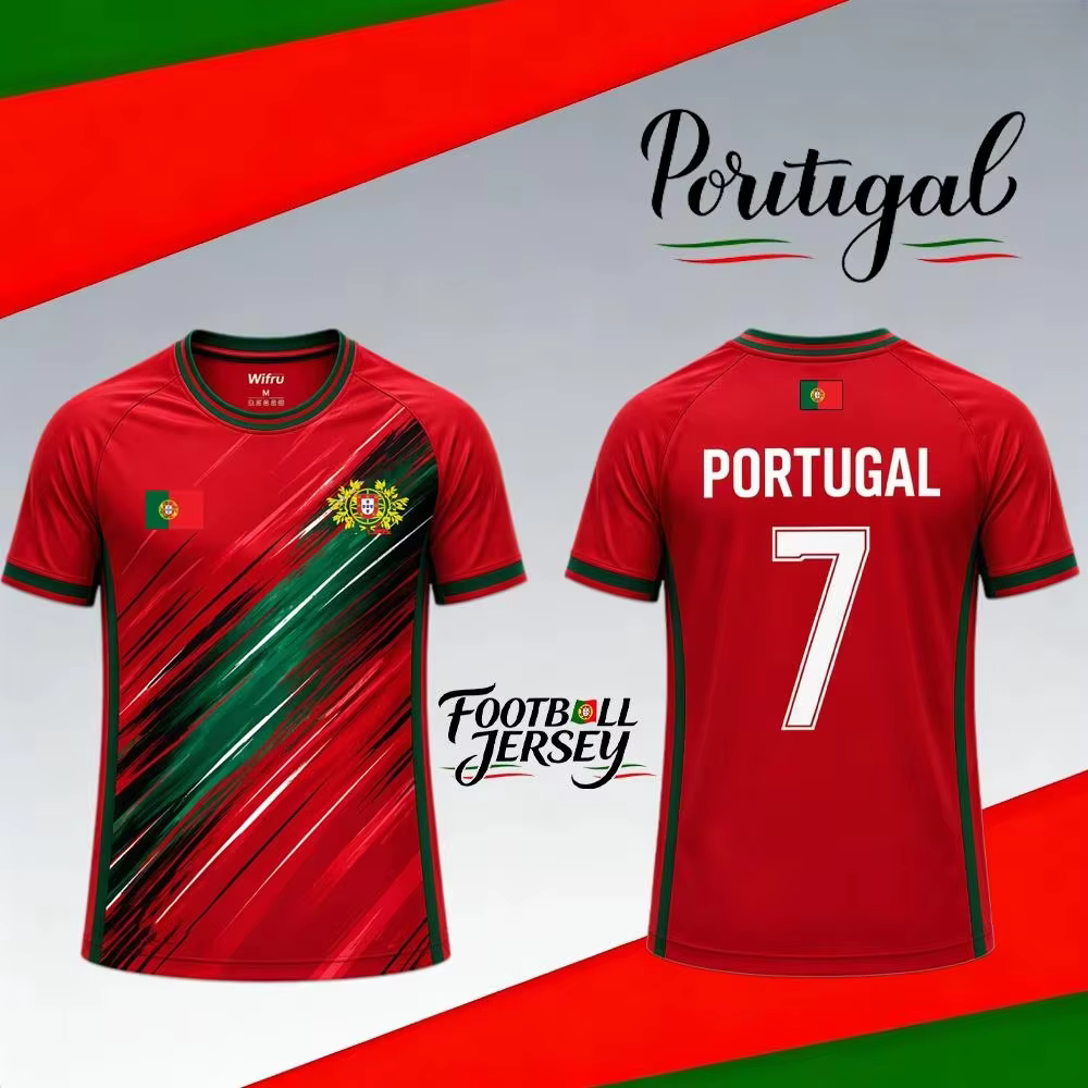 Nouveau maillot de football du Portugal, respirant, à manches courtes, pour l'entraînement sportif en extérieur, t-shirt décontracté pour hommes et femmes